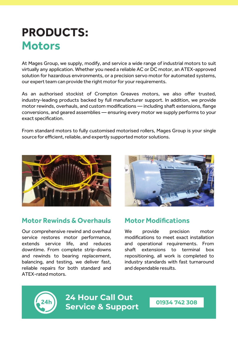 Page 4 of the Mages Group brochure: Motors