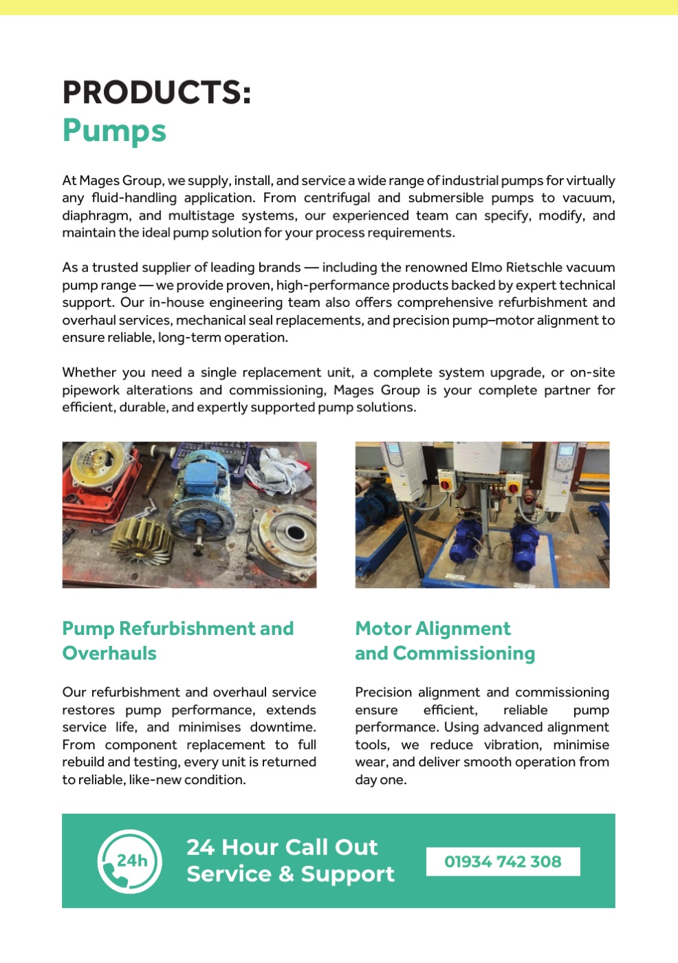 Page 6 of the Mages Group brochure: Pumps