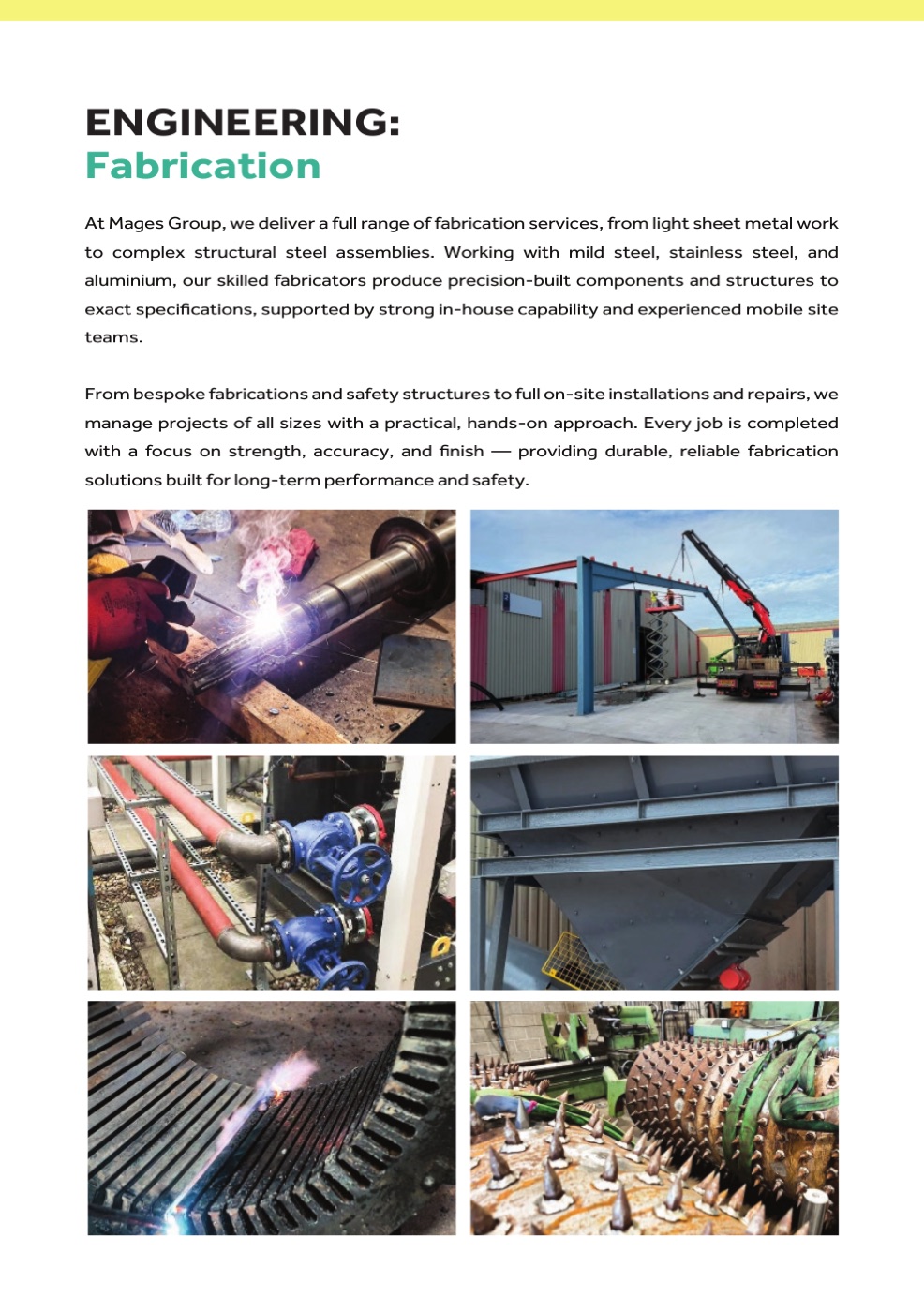 Page 14 of the Mages Group brochure: Fabrication
