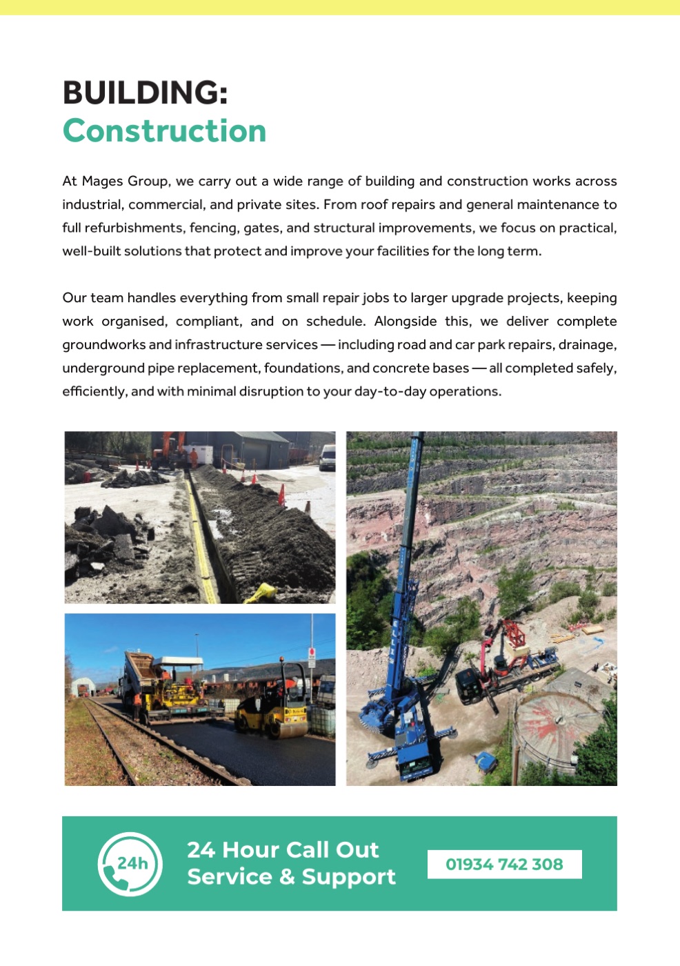 Page 20 of the Mages Group brochure: Building & construction